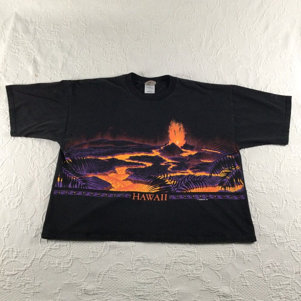 Vintage Hawaii Volcano Lava Flow T-Shirt XXL Habitat 1992 Hawaiian Print AOP 90s